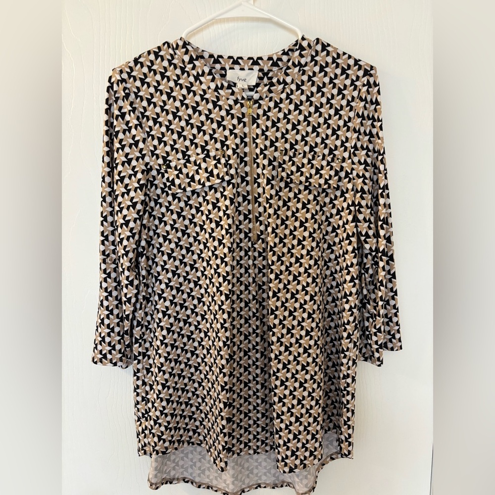 FYVE Black and Beige Tunic with Mandarin Collar
